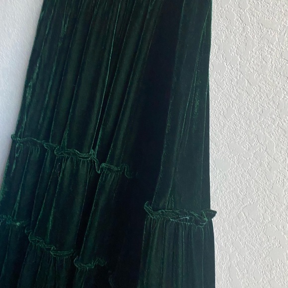 OPT Green Velvet Smocked Tiered Goth Vamp Elegant Dark Academia Midi Dress L - Picture 10 of 12